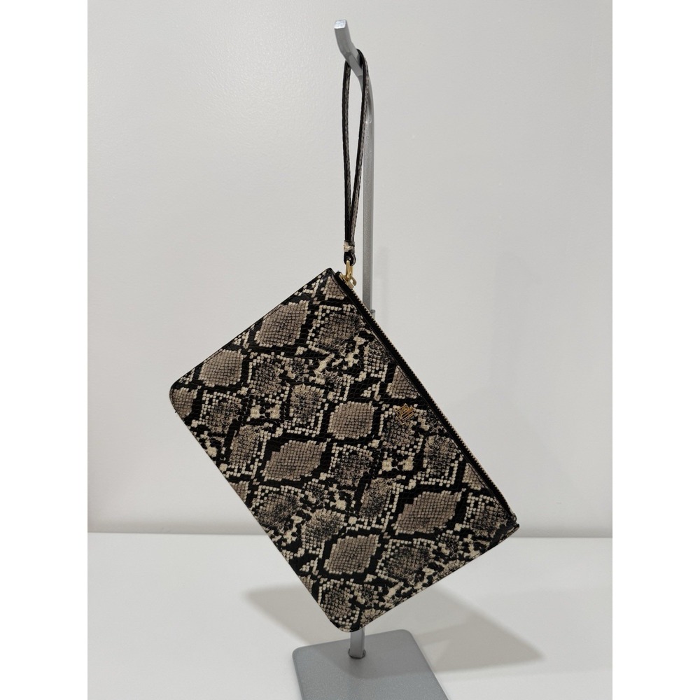 NWOT Lauren Ralph Lauren Snake Skin Print Wristlet  Beige Black Cow Leather